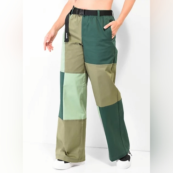 Petals and Peacocks Pants - Petals Patchwork Green Pants — Straight Leg